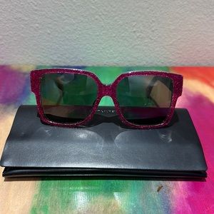 Saint Laurent YSL Rectangle Hot Pink Glitter Sunglasses